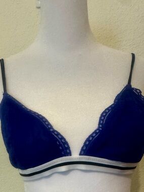 Honeydew Intimates royal blue lace Bralette with sporty white & black trim